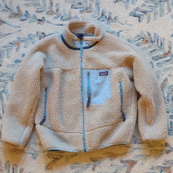 Patagonia Kids Cream and Blue Fleece Jacket